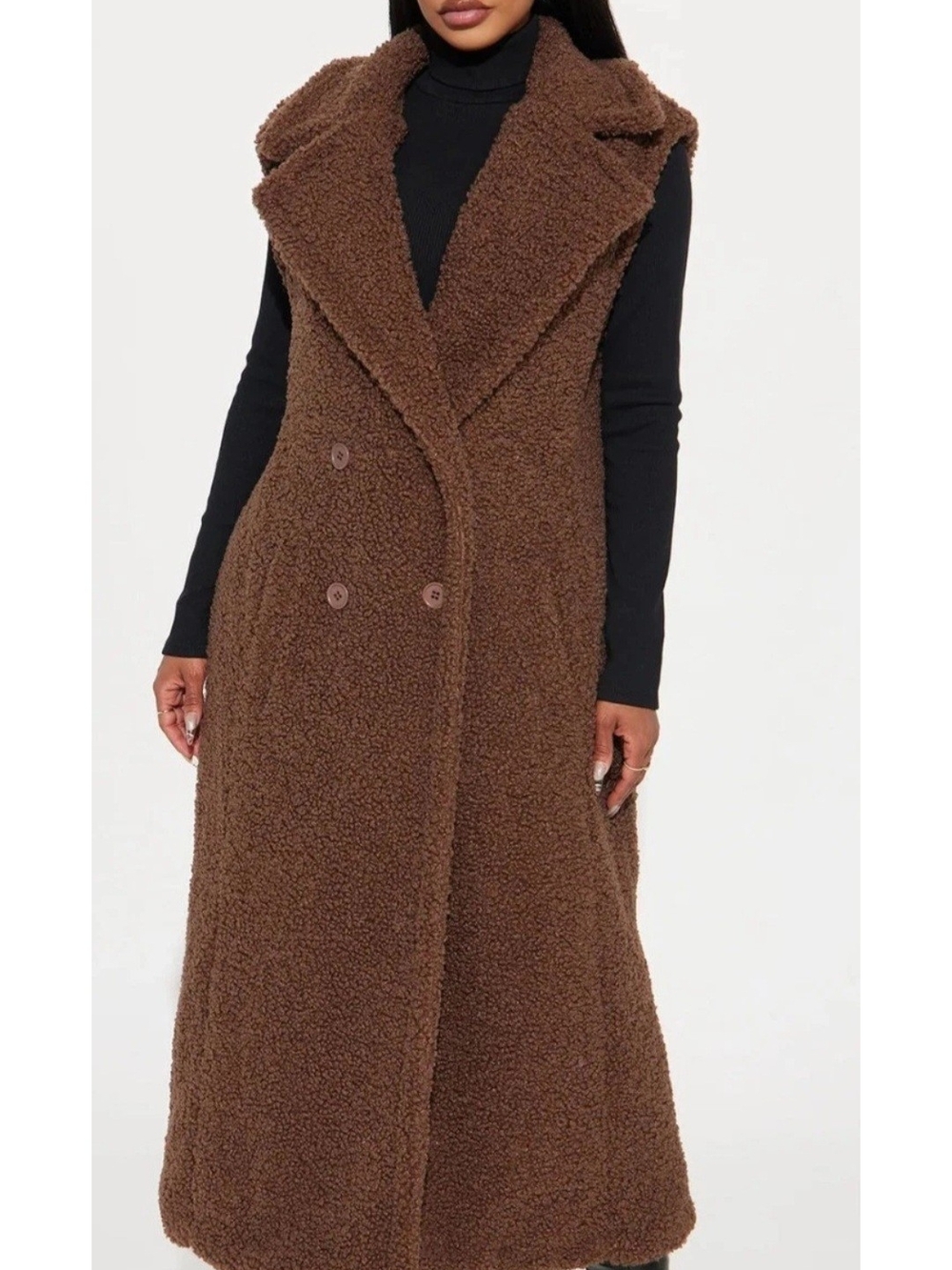 Fashion Nova Brown Long Teddy Faux Shearling Vest